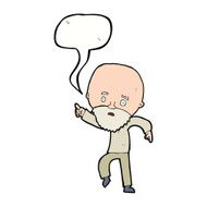 cartoon worried old man pointing with speech bubble N9
