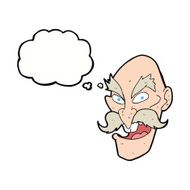 cartoon evil old man face with speech bubble N9