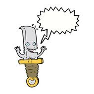 crazy cartoon knife character with speech bubble N9