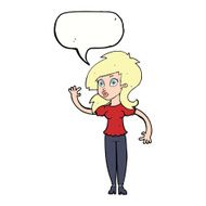 cartoon pretty woman waving with speech bubble N77
