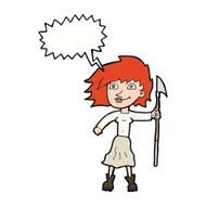cartoon woman with spear speech bubble N9