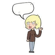 cartoon waving woman with speech bubble N130