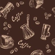 Seamless pattern with hand drawn coffee elements