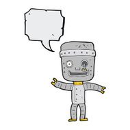 cartoon funny old robot with speech bubble N5