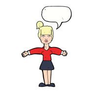 cartoon woman shrugging shoulders with speech bubble N423