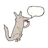 cartoon wolf licking paw with speech bubble N5