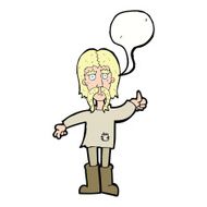cartoon hippie man giving thumbs up symbol with speech bubble N9