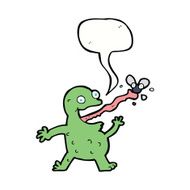 cartoon frog catching fly with speech bubble N9