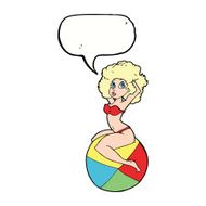 cartoon pin up girl sitting on ball with speech bubble N9