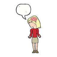 cartoon clever woman shrugging shoulders with speech bubble N9