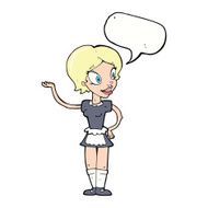 cartoon woman in maid costume with speech bubble N9