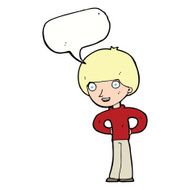 cartoon happy boy with hands on hips speech bubble N5