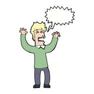 cartoon terrified man with speech bubble N183