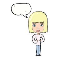 cartoon woman indicating self with speech bubble N9