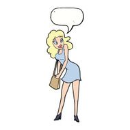 cartoon woman looking in handbag with speech bubble N7