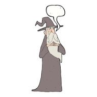 cartoon old wizard with speech bubble N9