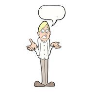 cartoon man shrugging shoulders with speech bubble N34