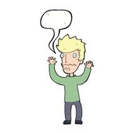 cartoon frightened man with speech bubble N71