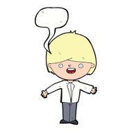 cartoon happy boy with open arms speech bubble N14