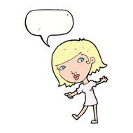 cartoon happy girl gesturing to follow with speech bubble N9