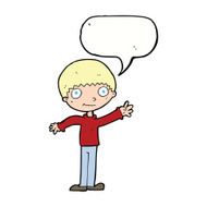 cartoon happy waving boy with speech bubble N17