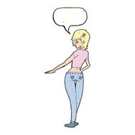 cartoon pretty girl in jeans and tee with speech bubble N9