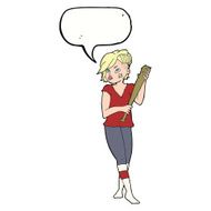 cartoon pretty punk girl with baseball bat speech bubble N9