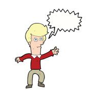 cartoon man waving with speech bubble N25