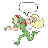 cartoon swamp monster carrying girl in bikini with speech bubble N8