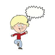 cartoon happy waving boy with speech bubble N18