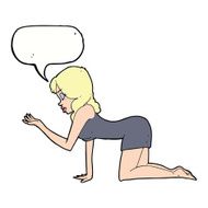 cartoon woman on all fours with speech bubble N17