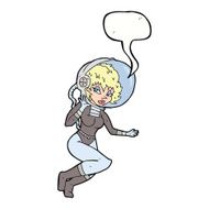 cartoon space woman with speech bubble N25