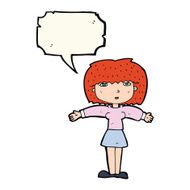 cartoon woman shrugging shoulders with speech bubble N426