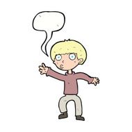 cartoon boy waving warning with speech bubble N9