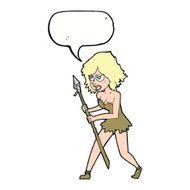cartoon cave girl with speech bubble N9