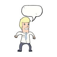 cartoon nervous businessman with speech bubble N9