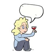 cartoon unhappy woman with glass of wine speech bubble N8