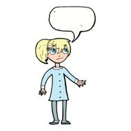 cartoon worried girl with speech bubble N8