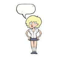 cartoon surprised woman with hands on hips speech bubble N8