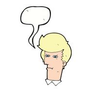 cartoon man narrowing eyes with speech bubble N35