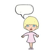 cartoon woman in dress with speech bubble N34