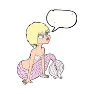 cartoon pretty mermaid with speech bubble N32