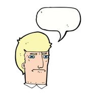 cartoon man narrowing eyes with speech bubble N36