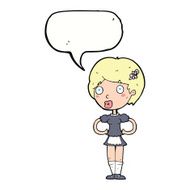 cartoon woman in french maid outfit with speech bubble N8