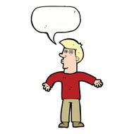 cartoon man shrugging shoulders with speech bubble N35