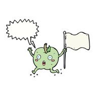 cartoon funny apple with flag speech bubble N8