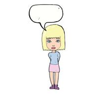 cartoon serious girl with speech bubble N8