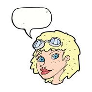 cartoon happy woman wearing aviator goggles with speech bubble N8