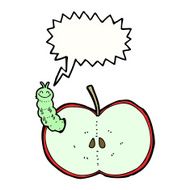 cartoon bug eating apple with speech bubble N18