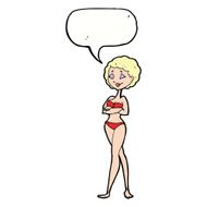 cartoon retro woman in bikini with speech bubble N7